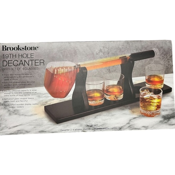Brookstone Other - Brookstone Black Bar Accessory Set with Globe Decanters